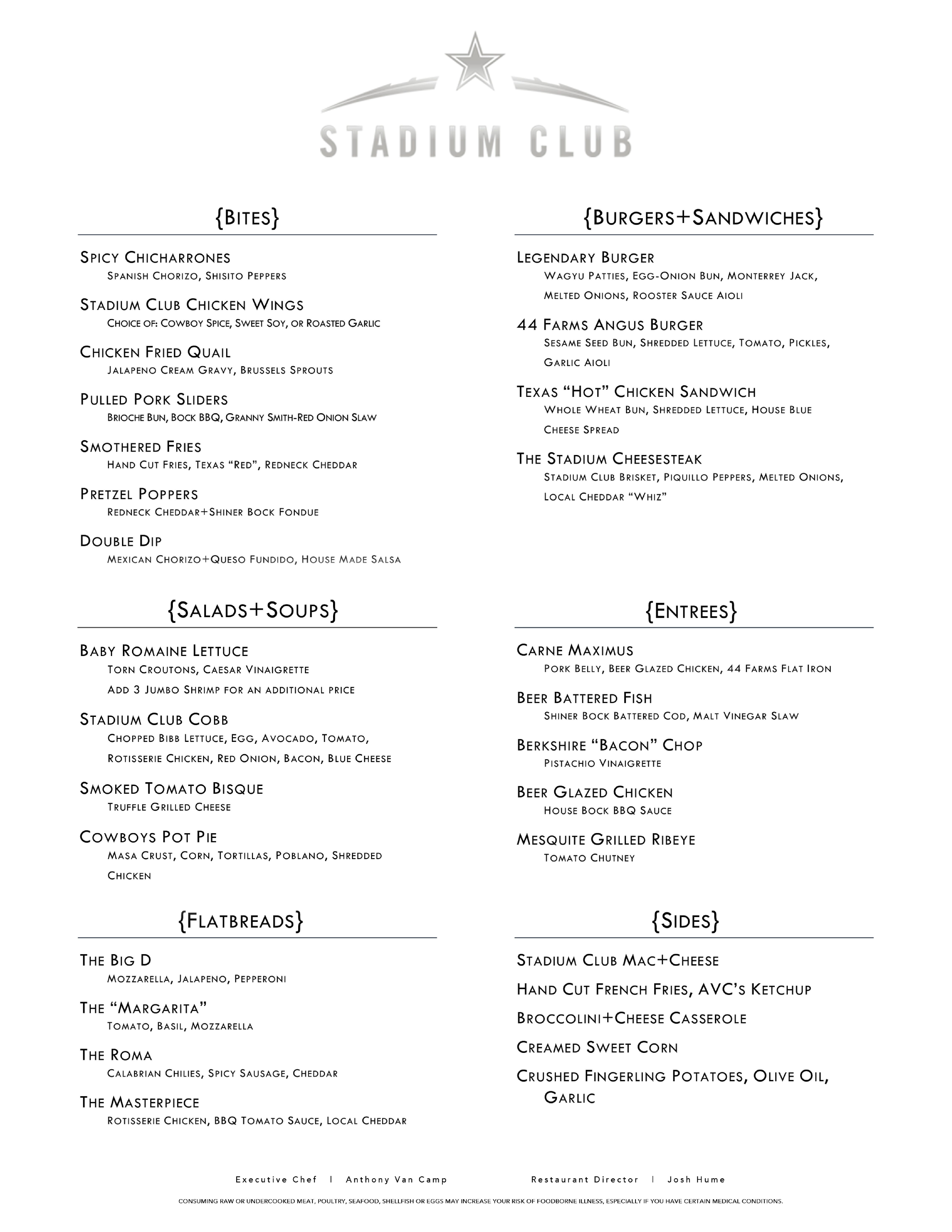 Football Stadium Food Menu