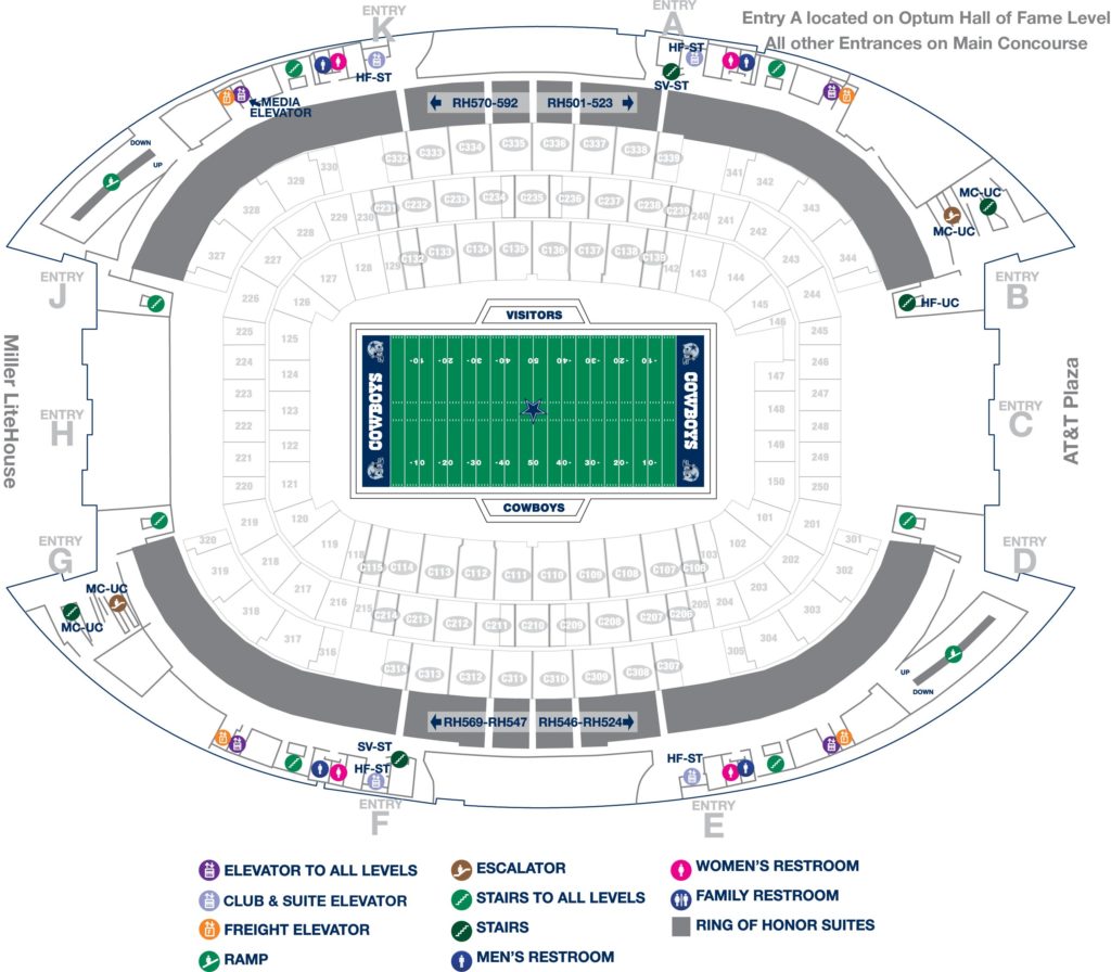 att_stadium_ring_of_honor_level_map | AT&T Stadium