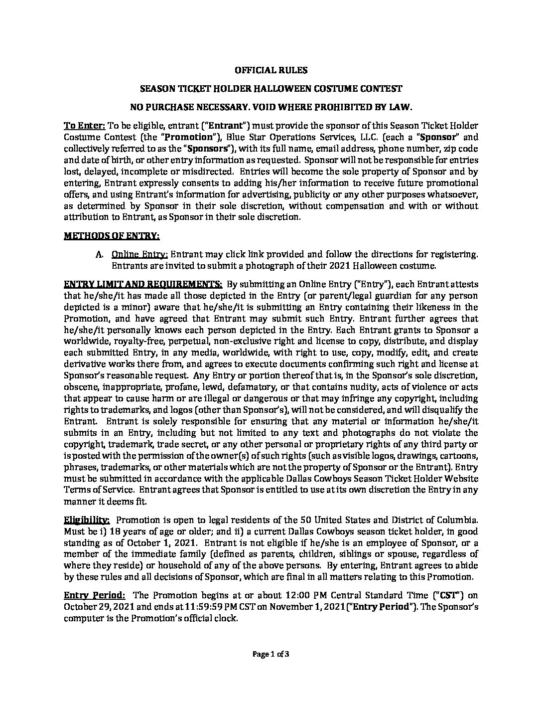 STH Halloween Promotional Rules (2021) AT&T Stadium